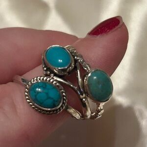 Set of 3 Dainty Turquoise Sterling Silver Rings size 9